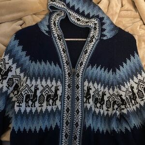 Men's Navy Blue Patterned Zip-Up Sweater